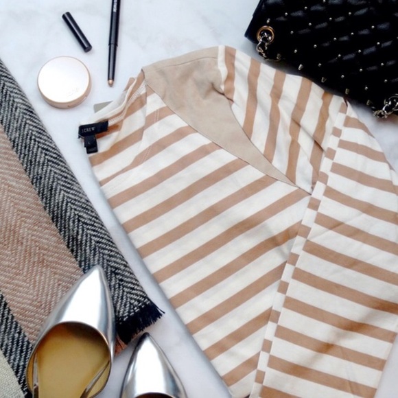 J. Crew Tops - J. Crew Nude Blush Striped Suede Shoulder Top